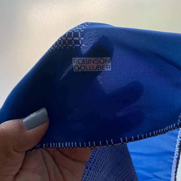 Vintage Robinson Golluber square scarf geometrical print royal blue & white - Picture 3 of 5